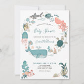 QR-code onder het Zee Blue Waterverf Baby shower Kaart (Voorkant)