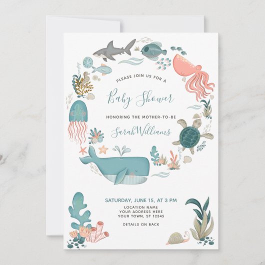 QR-code onder het Zee Blue Waterverf Baby shower Kaart (Voorkant)