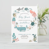 QR-code onder het Zee Blue Waterverf Baby shower Kaart (Staand voorkant)