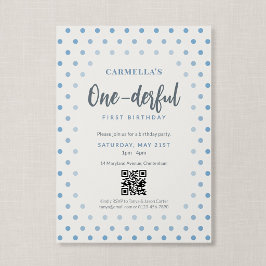 QR-code One-derful Blauwe Stip Eerste Verjaardag Kaart