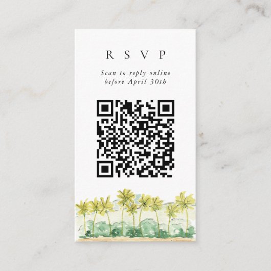 QR Code Online Beach Palm Trees Website RSVP Informatiekaartje (Voorkant)