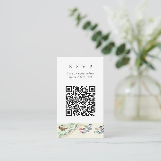 QR-code Online Beach Positano-website RSVP Informatiekaartje (Staand voorkant)