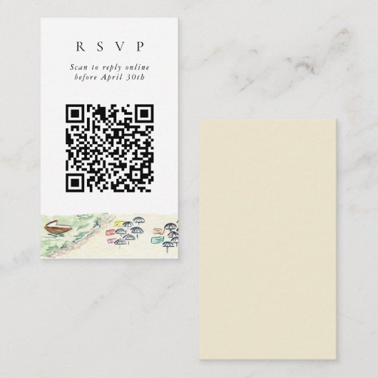 QR-code Online Beach Positano-website RSVP Informatiekaartje (Voorkant / Achterkant)