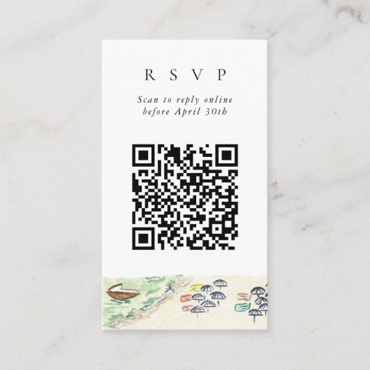 QR-code Online Beach Positano-website RSVP Informatiekaartje (Voorkant)