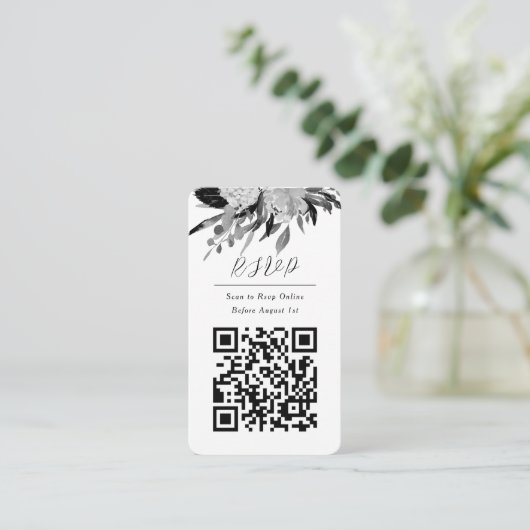 QR Code Online Foto Zwart Bloemen Website Informatiekaartje (Staand voorkant)