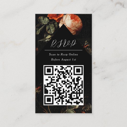 QR-code Online Foto zwart Floral website RSVP Informatiekaartje (Voorkant)