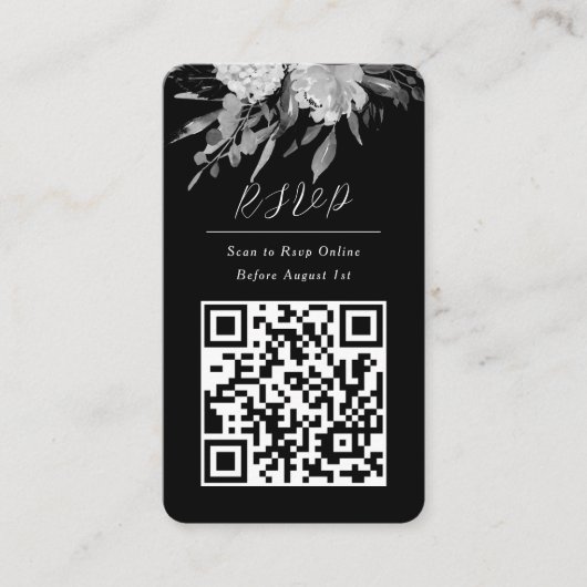 QR-code Online Foto zwart Floral website RSVP Visitekaartje (Voorkant)