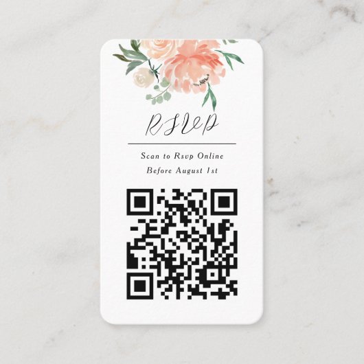 QR Code Online Photo Floral Rsvp Response Card Visitekaartje (Voorkant)