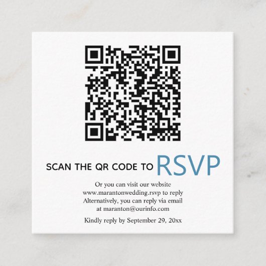 QR-code online RSVP blauwe confetti bruiloft Informatiekaartje (Voorkant)