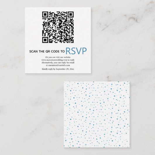 QR-code online RSVP blauwe confetti bruiloft Informatiekaartje (Voorkant / Achterkant)