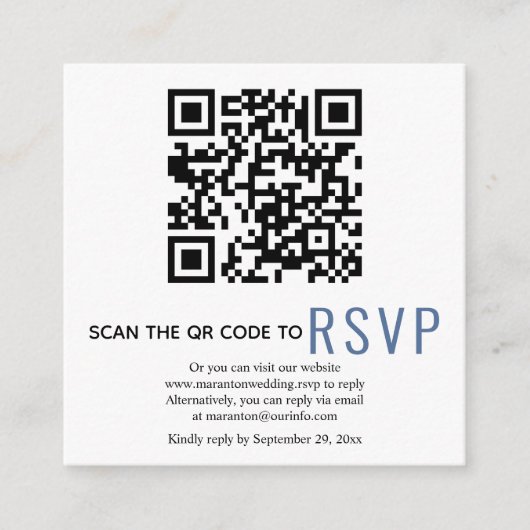 QR-code online RSVP blauwe trouwbehuizing Kaart (Voorkant)