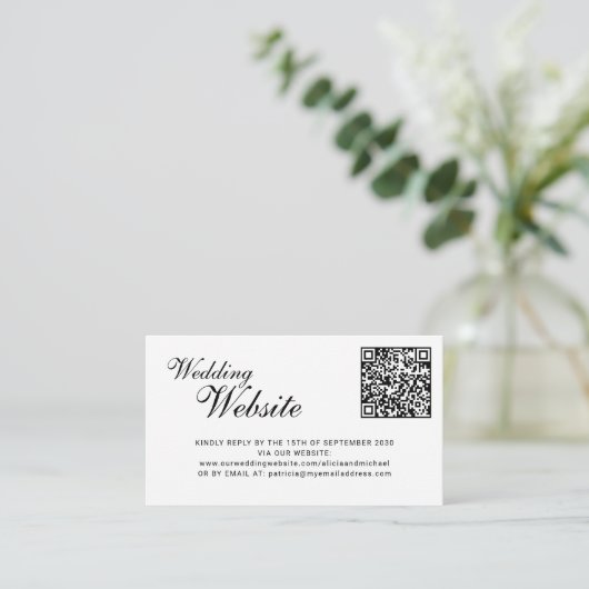QR code online RSVP classic script website wedding Informatiekaartje (Staand voorkant)