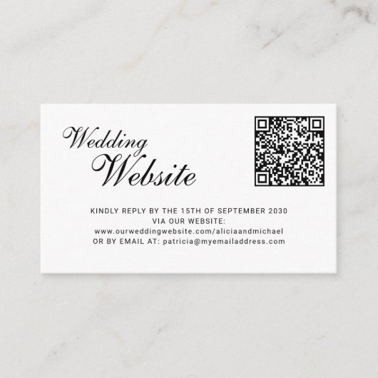 QR code online RSVP classic script website wedding Informatiekaartje (Voorkant)