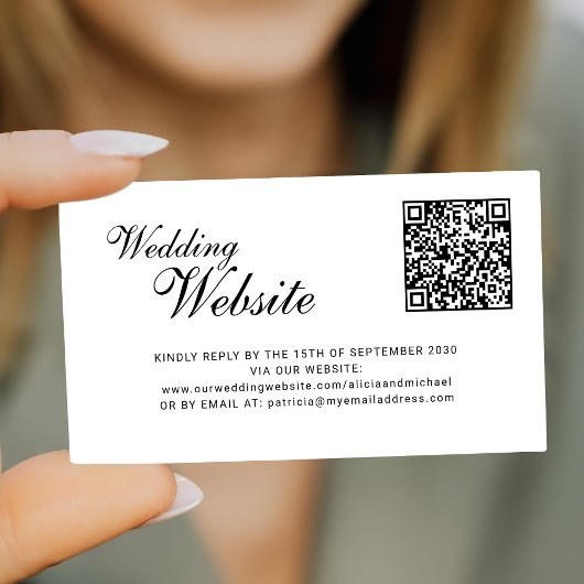 QR code online RSVP classic script website wedding Informatiekaartje