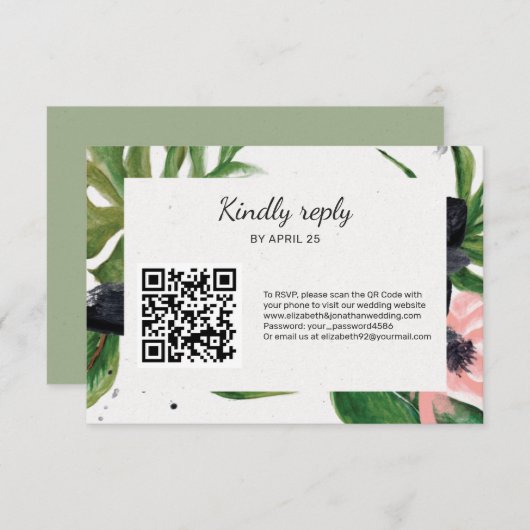 QR-code online RSVP florale tropische bruiloft (Voorkant / Achterkant)