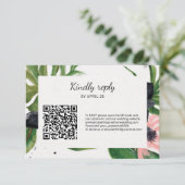 QR-code online RSVP florale tropische bruiloft Kaartje (Staand voorkant)