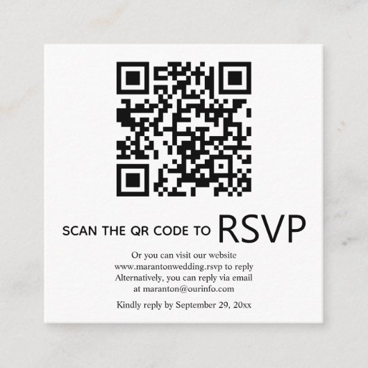 QR-code online RSVP foto zwart-wit bruiloft Informatiekaartje (Voorkant)