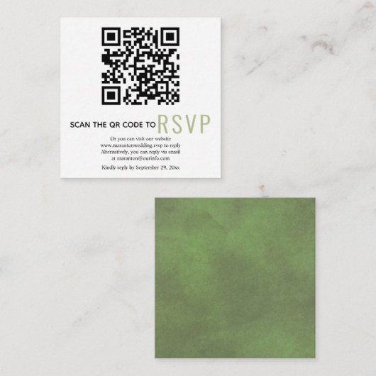QR-code online RSVP green bruiloft Enclosure Kaart (Voorkant / Achterkant)