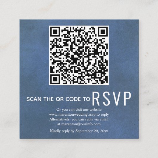 QR-code online RSVP met blauwe bruiloft Informatiekaartje (Voorkant)