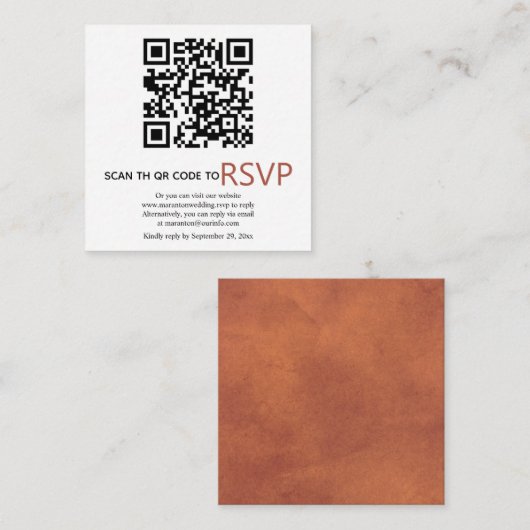 QR-code online RSVP met terracotta bruiloft Informatiekaartje (Voorkant / Achterkant)