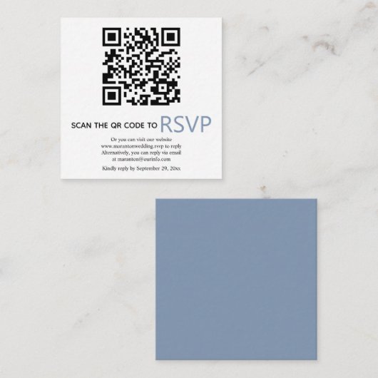 QR-code online RSVP modern dusty blue bruiloft Enc Informatiekaartje (Voorkant / Achterkant)
