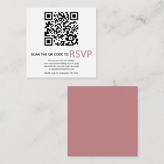QR-code online RSVP modern dusty roos bruiloft Informatiekaartje (Voorkant / Achterkant)