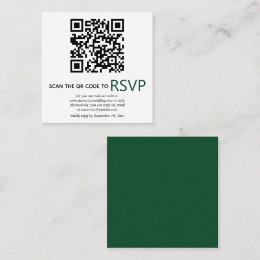 QR-code online RSVP modern emerald green bruiloft Informatiekaartje (Voorkant / Achterkant)