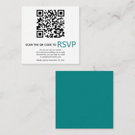 QR-code online RSVP moderne blauwgroen blauwe brui Informatiekaartje (Voorkant / Achterkant)