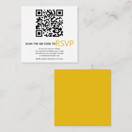QR-code online RSVP moderne gele bruiloft Informatiekaartje (Voorkant / Achterkant)