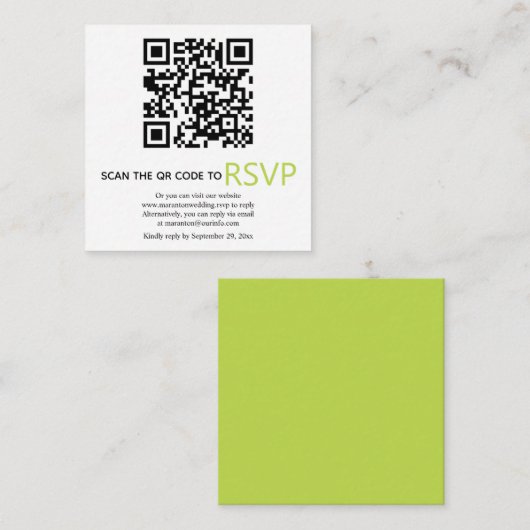 QR-code online RSVP moderne lichtgroene bruiloft Informatiekaartje (Voorkant / Achterkant)