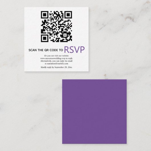 QR-code online RSVP moderne paarse bruiloft Enclos Informatiekaartje (Voorkant / Achterkant)