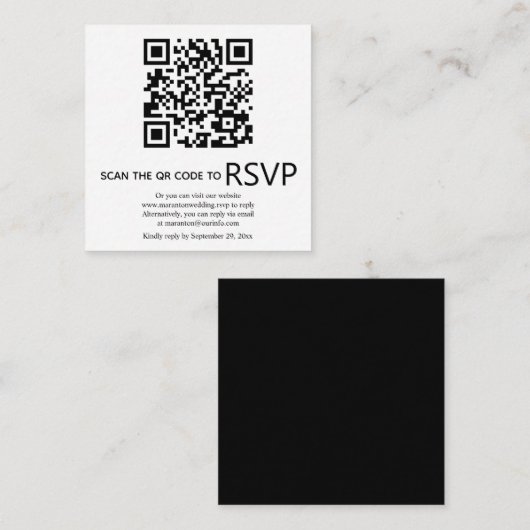QR-code online RSVP moderne zwarte witte bruiloft Informatiekaartje (Voorkant / Achterkant)