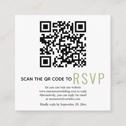 QR-code online RSVP-sage groene bruiloft Enclosure Informatiekaartje (Voorkant)