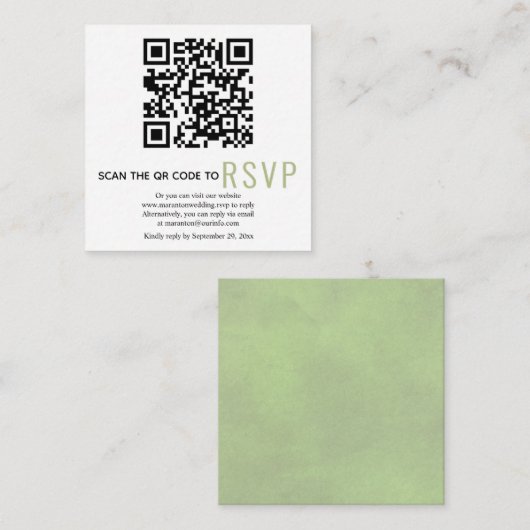 QR-code online RSVP-sage groene bruiloft Enclosure Informatiekaartje (Voorkant / Achterkant)