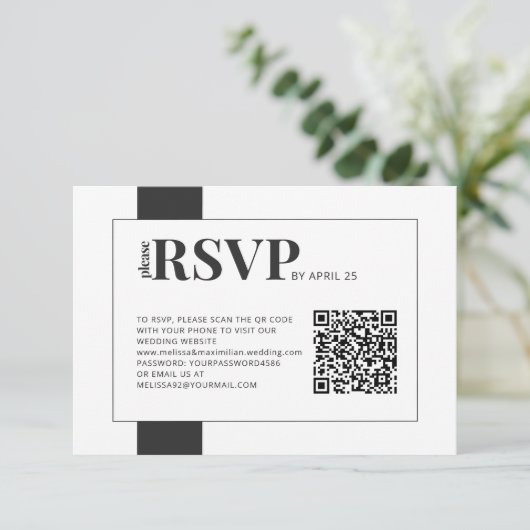 QR Code online RSVP vettige minimale bruiloft Kaartje (Staand voorkant)