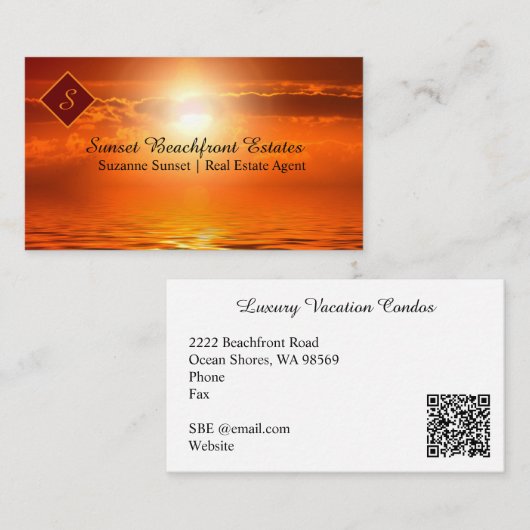 QR-code Onroerend-goedmonogram Oranje zonneschijn Visitekaartje (Voorkant / Achterkant)