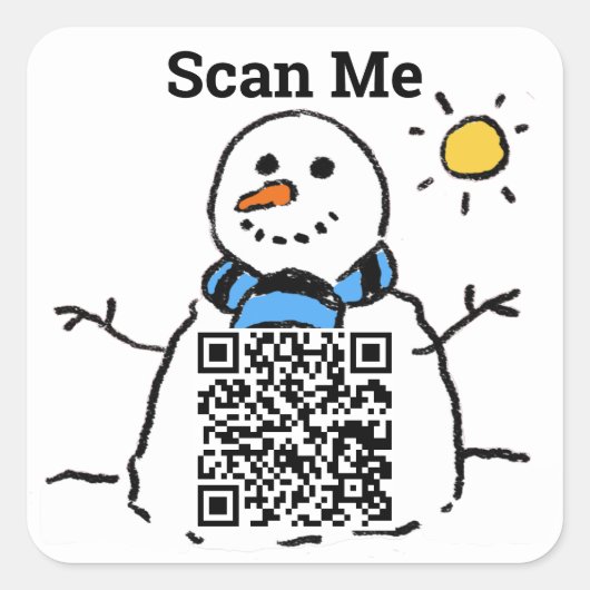 QR Code Ontwerp met Sneeuwman Vierkante Sticker (Voorkant)