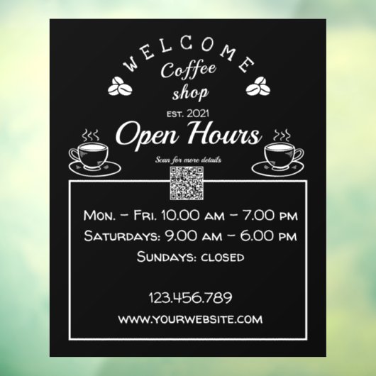 QR-code open uren koffiewinkelbord - vensterklonen Raamsticker (Vel 3)