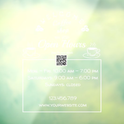 QR-code open uren koffiewinkelbord - vensterklonen Raamsticker (Vel 3)