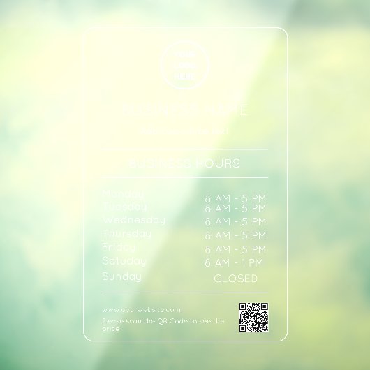 QR Code Openingstijden Tijden Bedrijfsuren Moderne Raamsticker (Vel 3)
