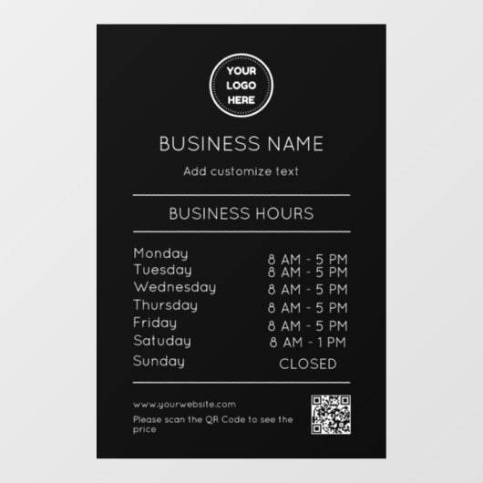 QR-code openingstijden uren bedrijf logo modern Raamsticker (Vel)