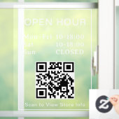 QR-code openingstijden witte tekst deur bord Raamsticker (Huis)