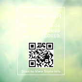 QR-code openingstijden witte tekst deur bord Raamsticker (Vel 3)