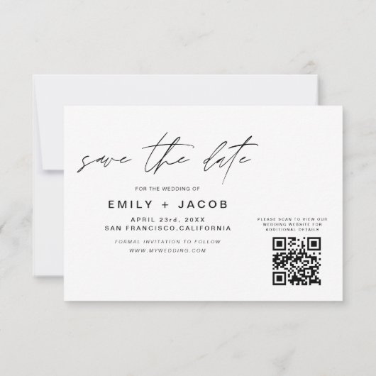 QR-code Opslaan Datum 3 Foto Elegant modern Save The Date (Achterkant)