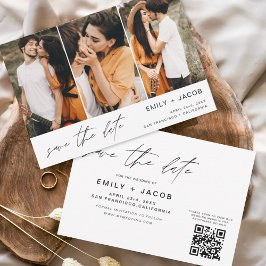 QR-code Opslaan Datum 3 Foto Elegant modern Save The Date