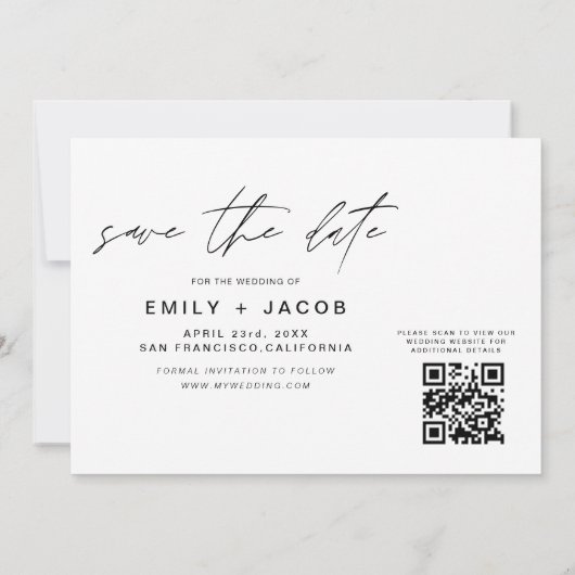 QR-code Opslaan Datum - 3 Foto Elegant Modern Save The Date (Achterkant)
