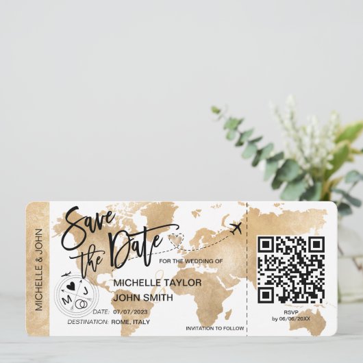 QR-code Opslaan datum instapmodel Wereldkaart Kaart (Staand voorkant)