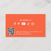 QR-code oranje moderne schoonheidsinvloeder Visitekaartje (Achterkant)