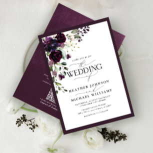 QR-code Paars Floral Waterverf script Kaart