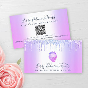 QR-code Paars Glitter Aardbeien Confectie Chef Visitekaartje